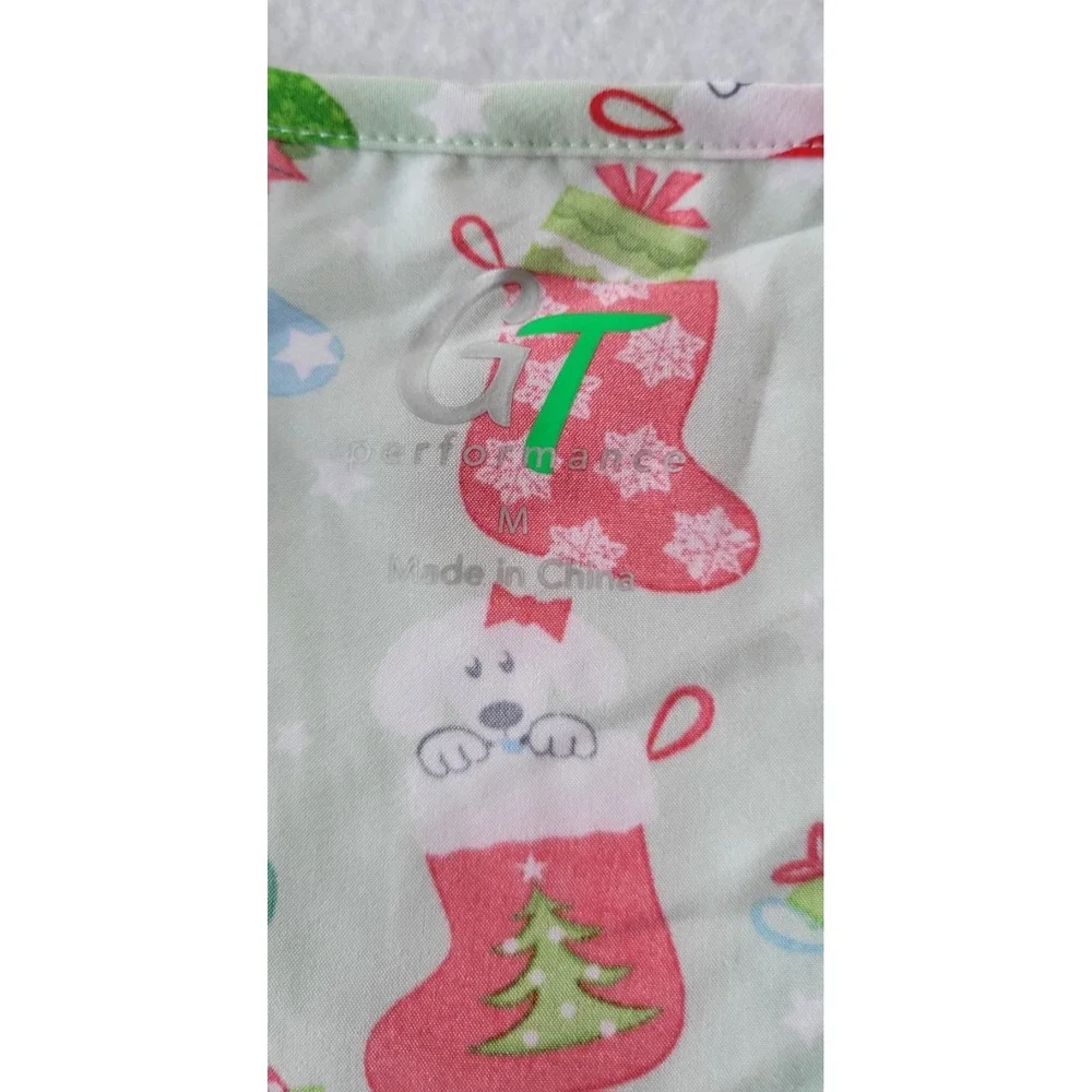 Green Town Scrubs for Women V-Neck Scrub Cat and Dog Christmas Scrub Top - Green